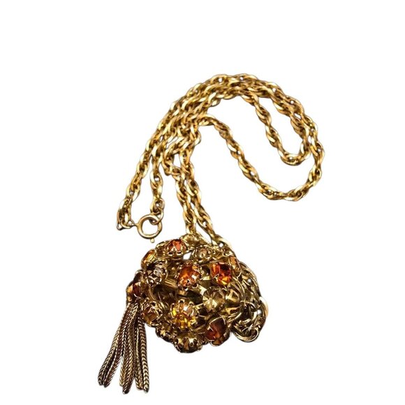 Fun Blingy Shades Of Citrine Rhinestone Ball And Tassel Necklace (A8698) - Picture 4 of 8